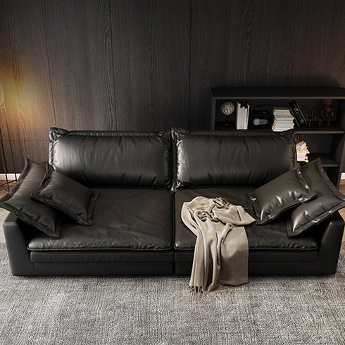 Davis Genuine Leather Black Soft 3 Seater Sofa Luxury Interior Couch