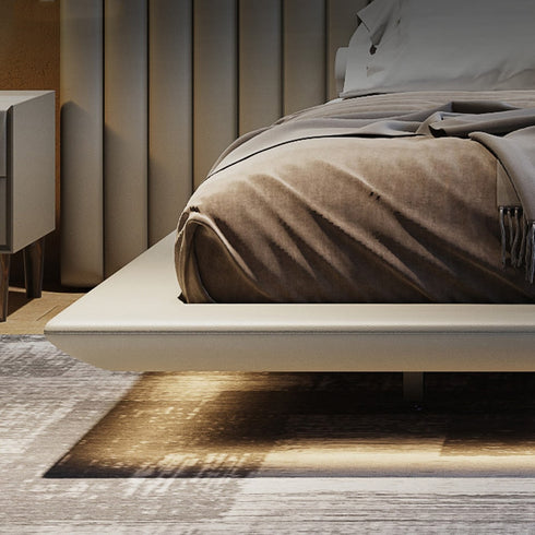 Aleph Microfiber Leather Wide Headboard Floating Bed Frame