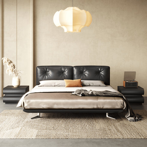 Alexia Calf Leather Upholstered Headboard Black Bed Frame