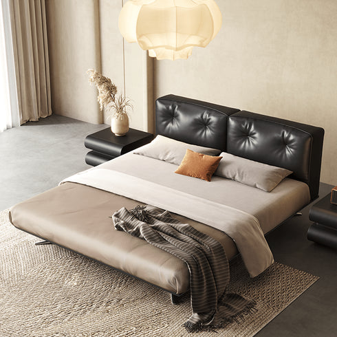 Alexia Calf Leather Upholstered Headboard Black Bed Frame