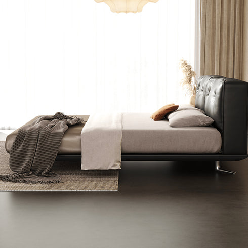 Alexia Calf Leather Upholstered Headboard Black Bed Frame