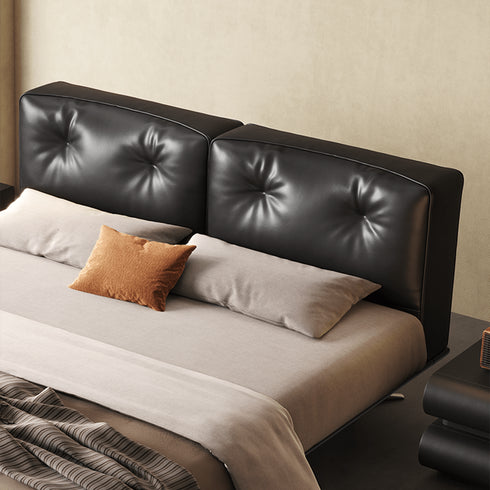 Alexia Calf Leather Upholstered Headboard Black Bed Frame