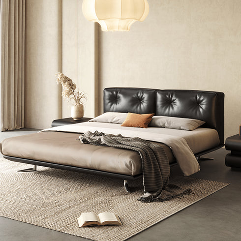 Alexia Calf Leather Upholstered Headboard Black Bed Frame