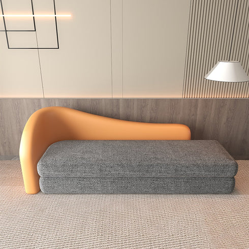 Alisa Modern Shaped Arm Sofa Microfiber Leather+Linen Fabric 3-Seater Chaise Couch