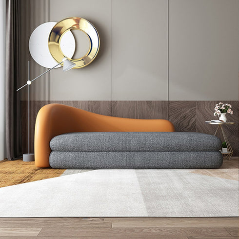 Alisa Modern Shaped Arm Sofa Microfiber Leather+Linen Fabric 3-Seater Chaise Couch