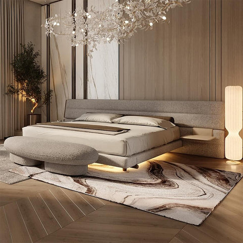 Allison Velvet Fabric Wide Headboard Modern Simple Bed Frame