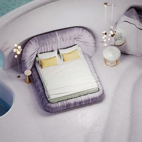 Almas Velvet Fabric Luxury High Headboard Bed Frame