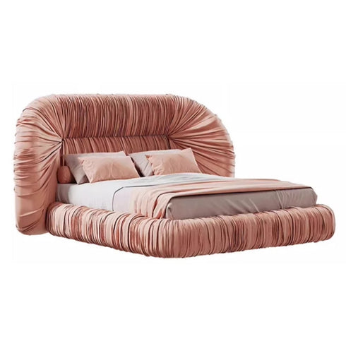 Almas Velvet Fabric Luxury High Headboard Bed Frame