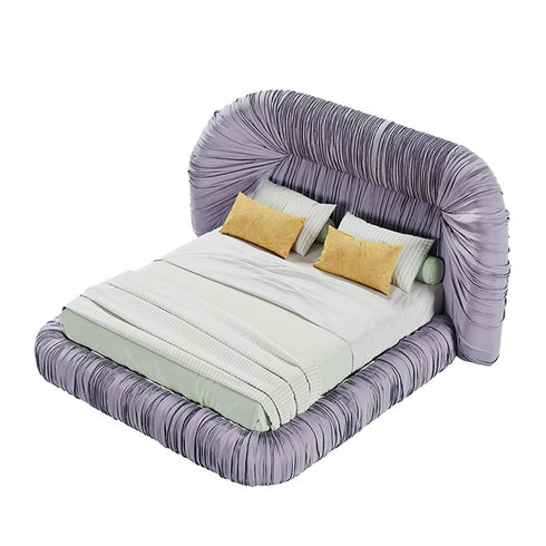 Almas Velvet Fabric Luxury High Headboard Bed Frame