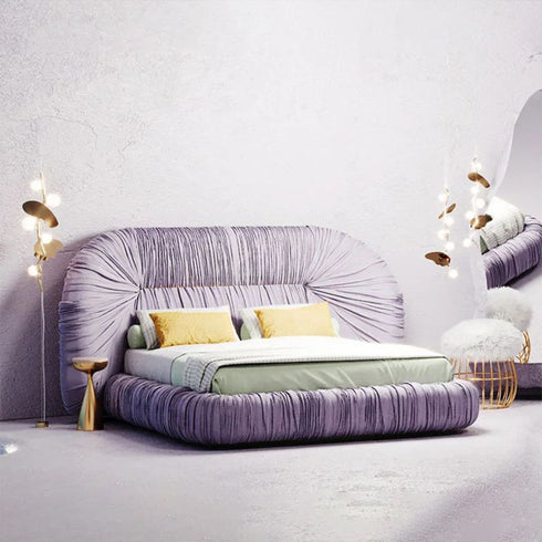 Almas Velvet Fabric Luxury High Headboard Bed Frame