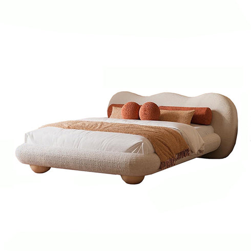 Alyria Boucle Fabric Shaped Headboard Modern Bed Frame