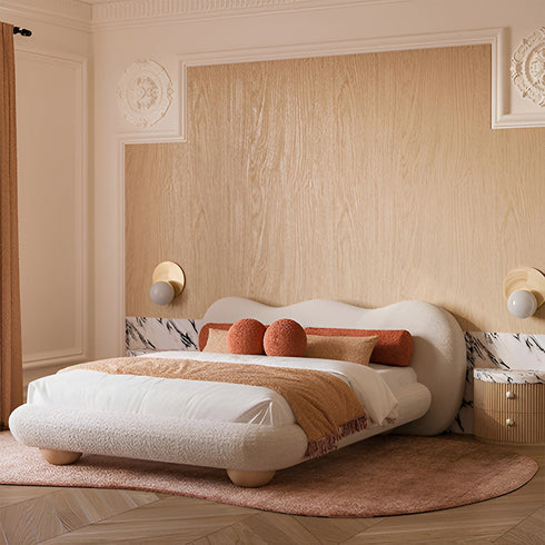 Alyria Boucle Fabric Shaped Headboard Modern Bed Frame