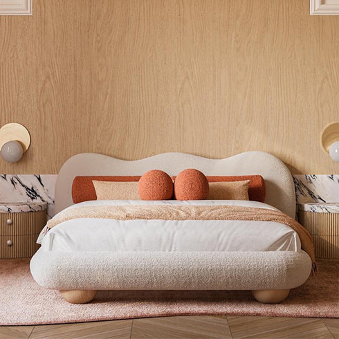 Alyria Boucle Fabric Shaped Headboard Modern Bed Frame