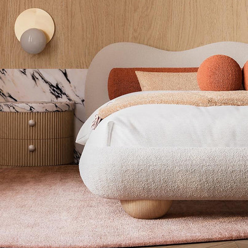 Alyria Boucle Fabric Shaped Headboard Modern Bed Frame