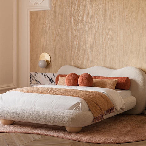 Alyria Boucle Fabric Shaped Headboard Modern Bed Frame