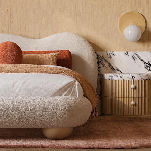 Alyria Boucle Fabric Shaped Headboard Modern Bed Frame