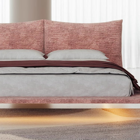 Amina Chenille Flannel Upholstered Headboard Luxury Floating Bed Frame with Sidetable