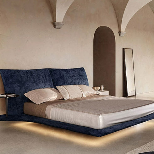 Amina Chenille Flannel Upholstered Headboard Luxury Floating Bed Frame with Sidetable