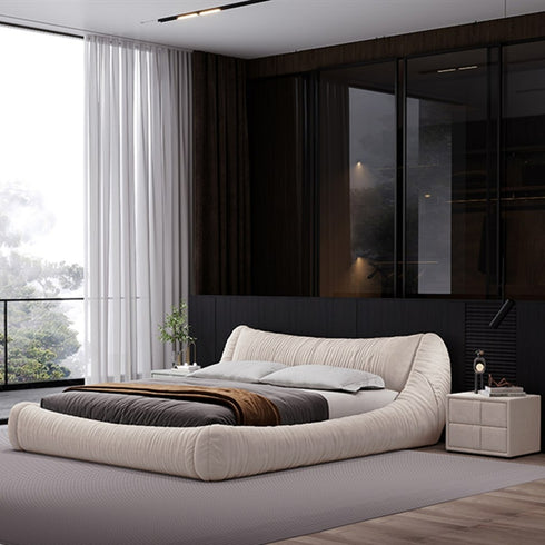 Andres Suede Fabric Low Headboard Modern Bed Frame