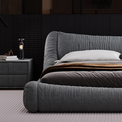 Andres Suede Fabric Low Headboard Modern Bed Frame