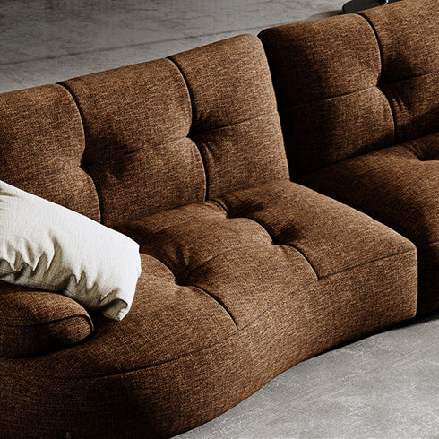 Angelo Brown Cotton Linen Fabric Luxury 3 Seater Sofa with Back Cushion 2-Piece Couch