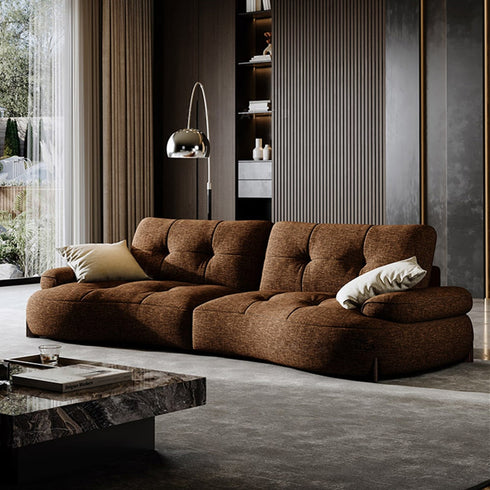 Angelo Brown Cotton Linen Fabric Luxury 3 Seater Sofa with Back Cushion 2-Piece Couch