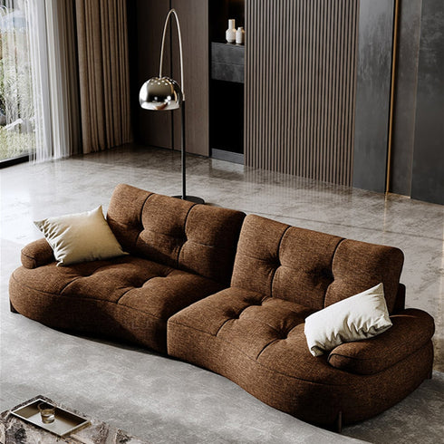 Angelo Brown Cotton Linen Fabric Luxury 3 Seater Sofa with Back Cushion 2-Piece Couch