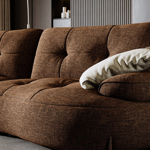 Angelo Brown Cotton Linen Fabric Luxury 3 Seater Sofa with Back Cushion 2-Piece Couch