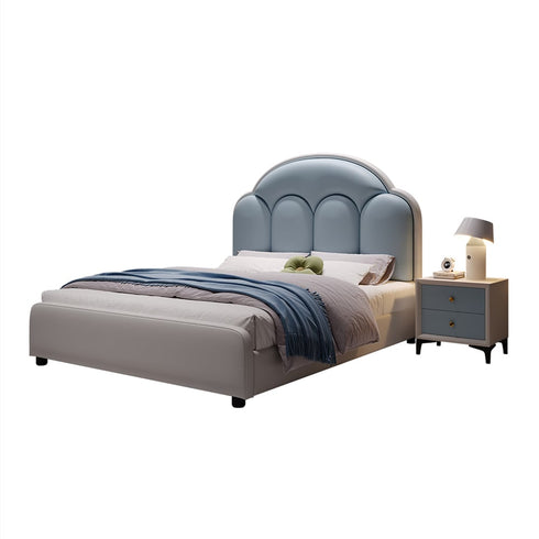 Annette Microfiber Leather Upholstered Shaped Headboard Bed Frame