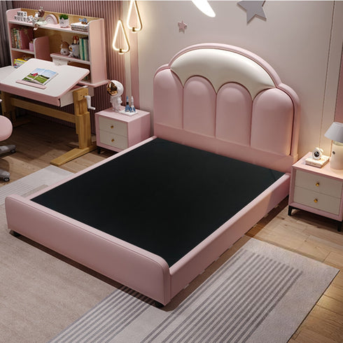 Annette Microfiber Leather Upholstered Shaped Headboard Bed Frame