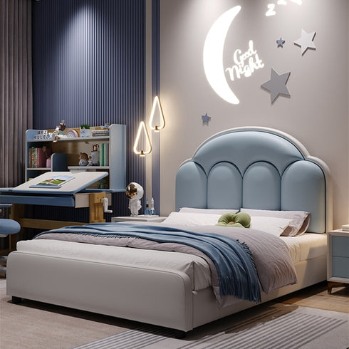 Annette Microfiber Leather Upholstered Shaped Headboard Bed Frame