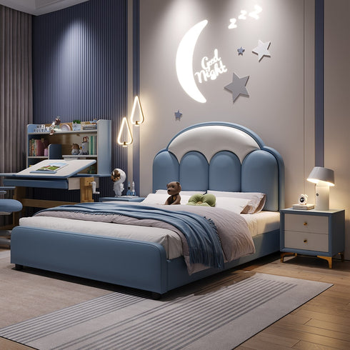 Annette Microfiber Leather Upholstered Shaped Headboard Bed Frame