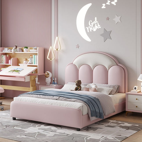 Annette Microfiber Leather Upholstered Shaped Headboard Bed Frame