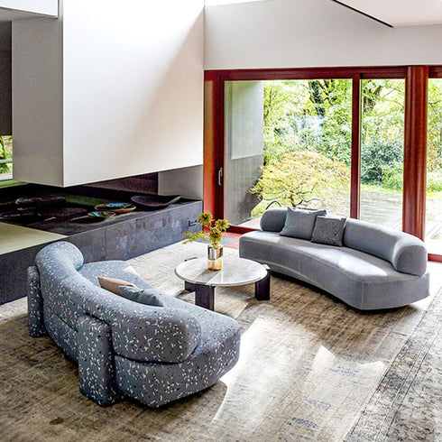 Arturo Chenille Flannel Curved Shaped Modern 4-Seater Sofa Luxury Reception Couch