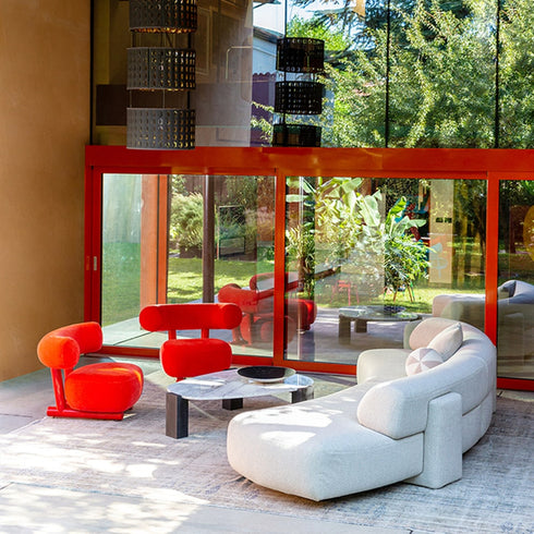 Arturo Chenille Flannel Curved Shaped Modern 4-Seater Sofa Luxury Reception Couch