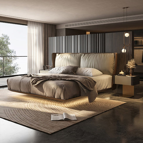 Auld Microfiber Leather Upholstered Modern Floating Bed Frame