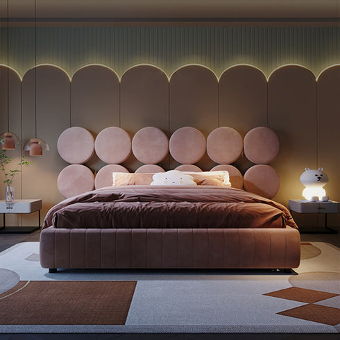 Ava Velvet Round Special Shaped Headboard Luxury Bed Frame