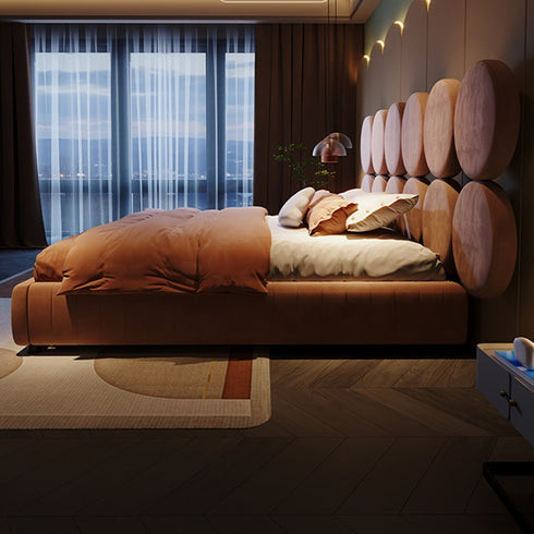 Ava Velvet Round Special Shaped Headboard Luxury Bed Frame