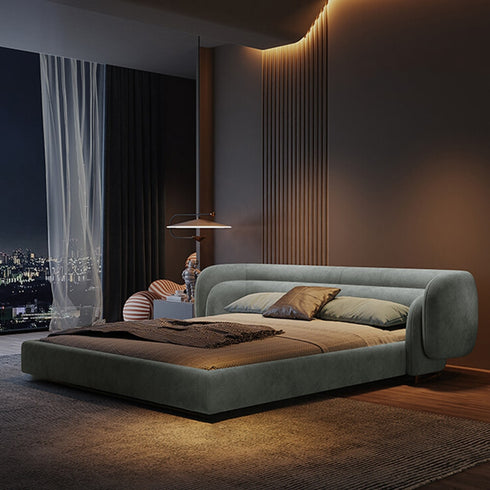 Avis Velvet Curved Headboard Modern Bed Frame
