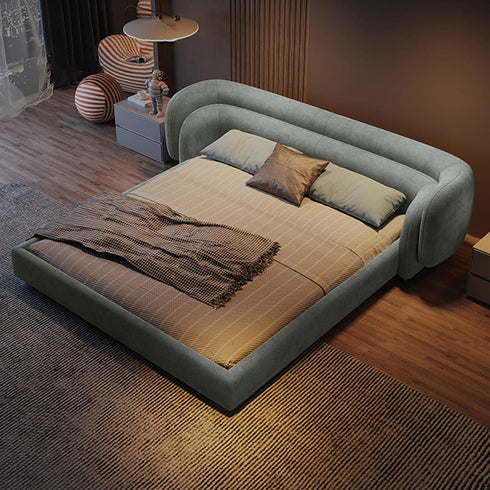 Avis Velvet Curved Headboard Modern Bed Frame