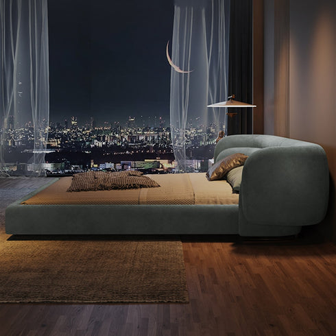 Avis Velvet Curved Headboard Modern Bed Frame