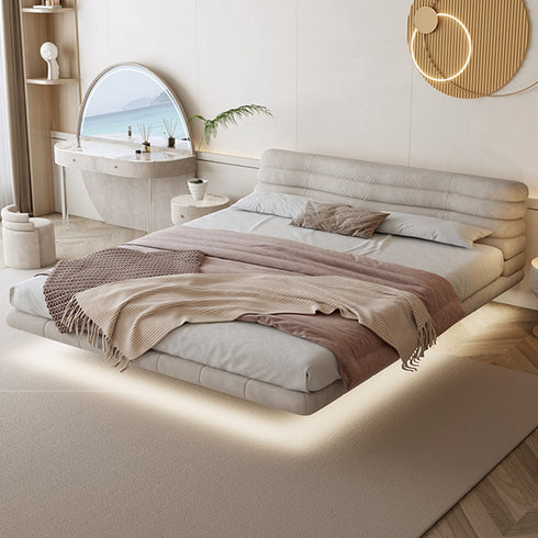 Ballantine Suede Fabric Curved Headboard Modern Floating Bed Frame