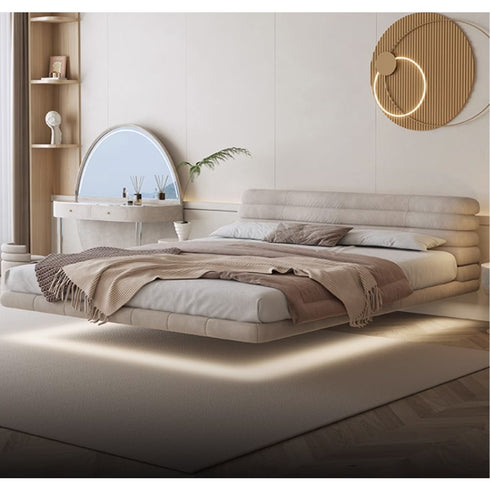 Ballantine Suede Fabric Curved Headboard Modern Floating Bed Frame