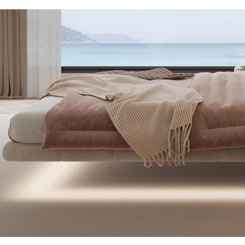 Ballantine Suede Fabric Curved Headboard Modern Floating Bed Frame
