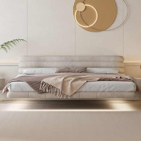 Ballantine Suede Fabric Curved Headboard Modern Floating Bed Frame