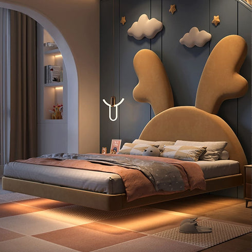 Baran Velvet Shaped High Headboard Floating Bed Frame