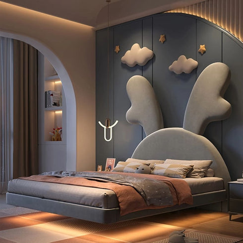 Baran Velvet Shaped High Headboard Floating Bed Frame