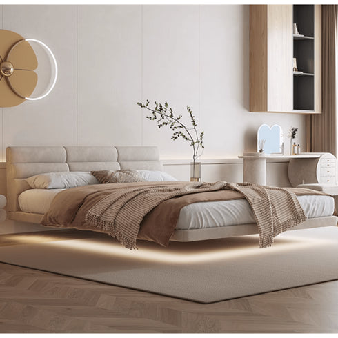 Bardot Suede Fabric Modern Floating Bed Frame