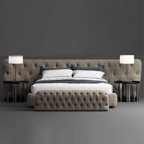 Bossanova Velvet Fabric Wide Headboard Luxury Bed Frame