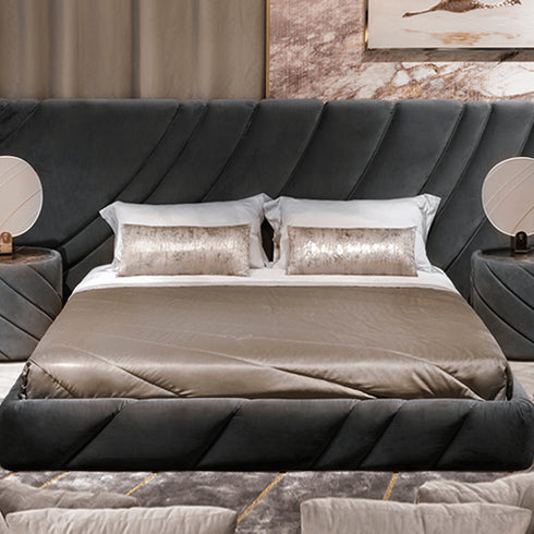 Barossa Velvet Fabric Wide Headboard Luxury Bed Frame